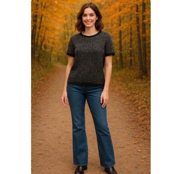 Nordstrom Wool Blend Black & Grey Leopard Pattern Knit Top - Picture 3 of 8